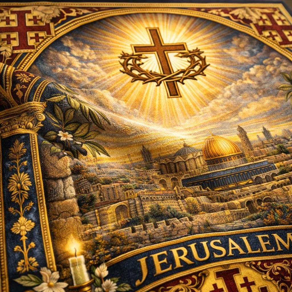 Christian Prayer Rug, Jerusalem Cross Kneeling Mat, Catholic Home Decor, Holy Land Spiritual Gift, Orthodox Prayer Pad, Religious Rug - image 5