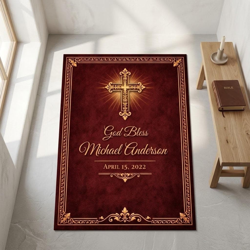 Personalized Christian Prayer Mat, Custom Cross Kneeling Rug, Baptism & First Communion Gift, Prayer Room Decor Keepsake
