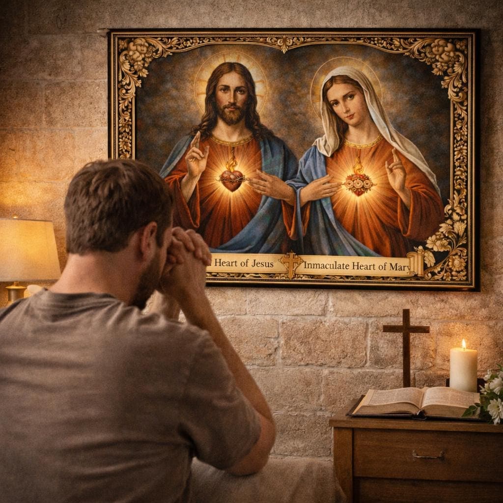 Sacred Heart Jesus & Immaculate Heart Mary Tapestry, Vintage Catholic Home Decor, Christian Wall Art, Religious Gift, Prayer Room Hanging - image 3