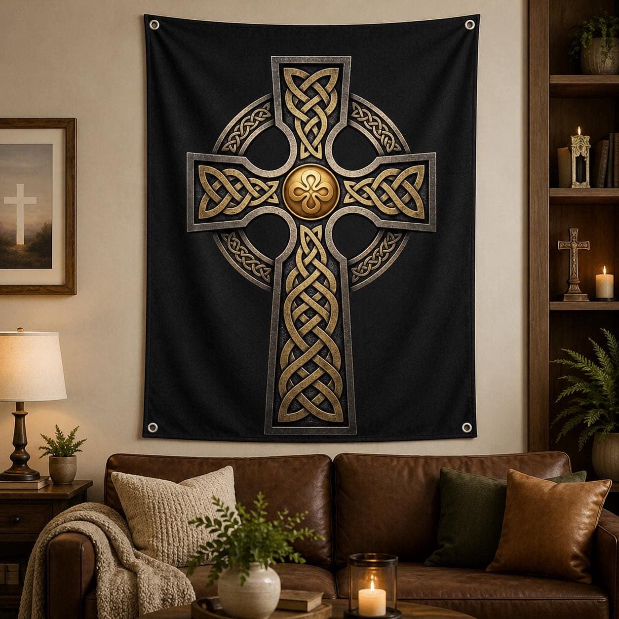 Celtic Cross Wall Hanging Rug, Christian Home Decor Tapestry, Irish Heritage Gift, Gothic Medieval Wall Art, Catholic Prayer Room Decor - image 5