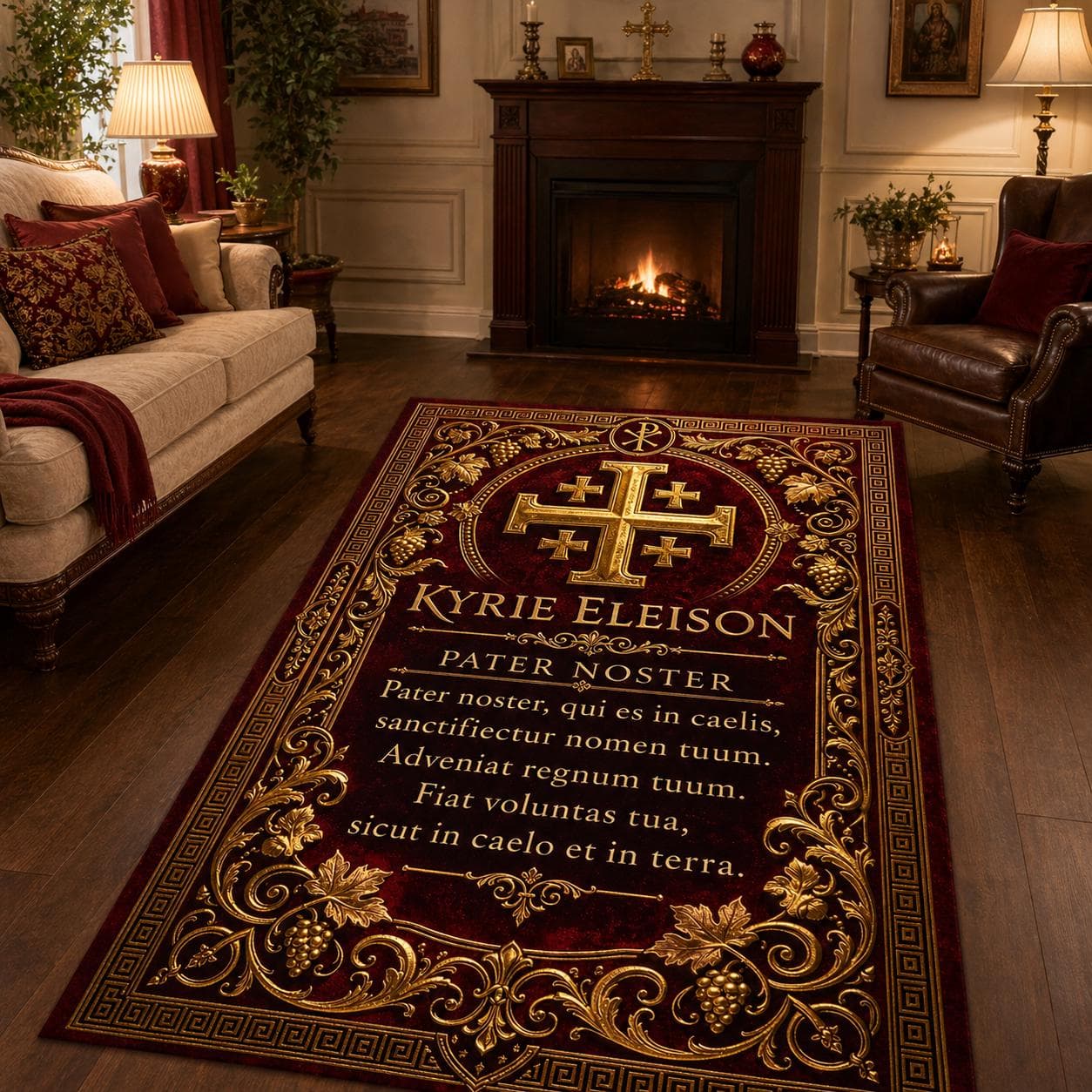 Pater Noster Prayer Rug, Latin Jerusalem Cross Mat, Catholic Kneeler, Vintage Christian Gothic Decor, Religious Spiritual Gift, Wall Art - image 4