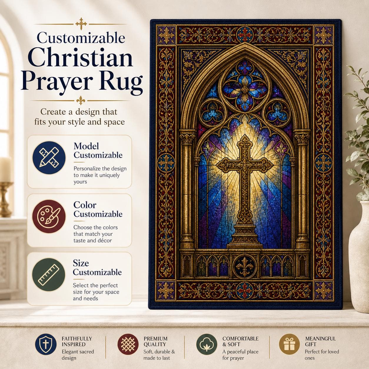 Stained Glass Cross Christian Prayer Mat Catholic Kneeling Rug Church Window Decor Spiritual Devotional Pad Religious Wedding Gift - image 5