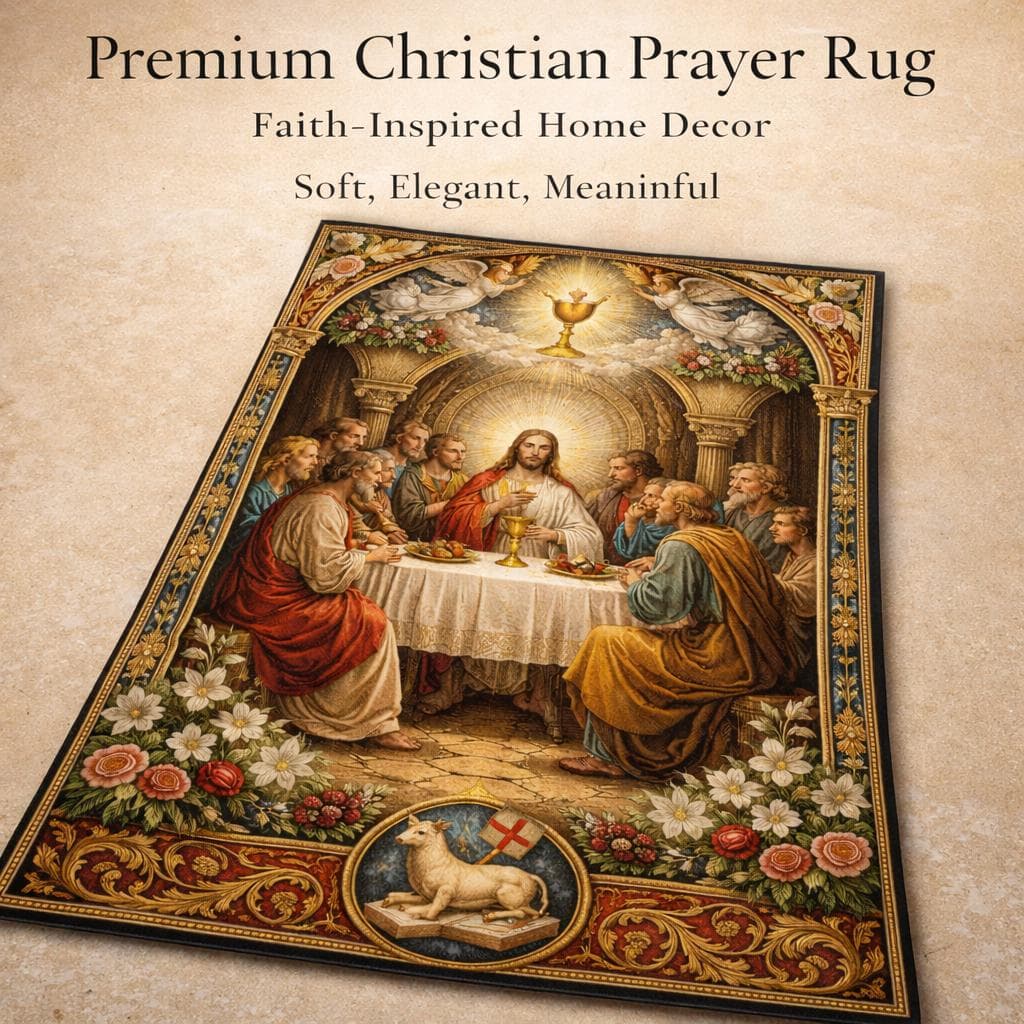 The Last Supper Christian Prayer Rug, Catholic Gift Kneeling Mat, Jesus Christ Devotional Carpet, Vintage Religious Art Decor - image 3