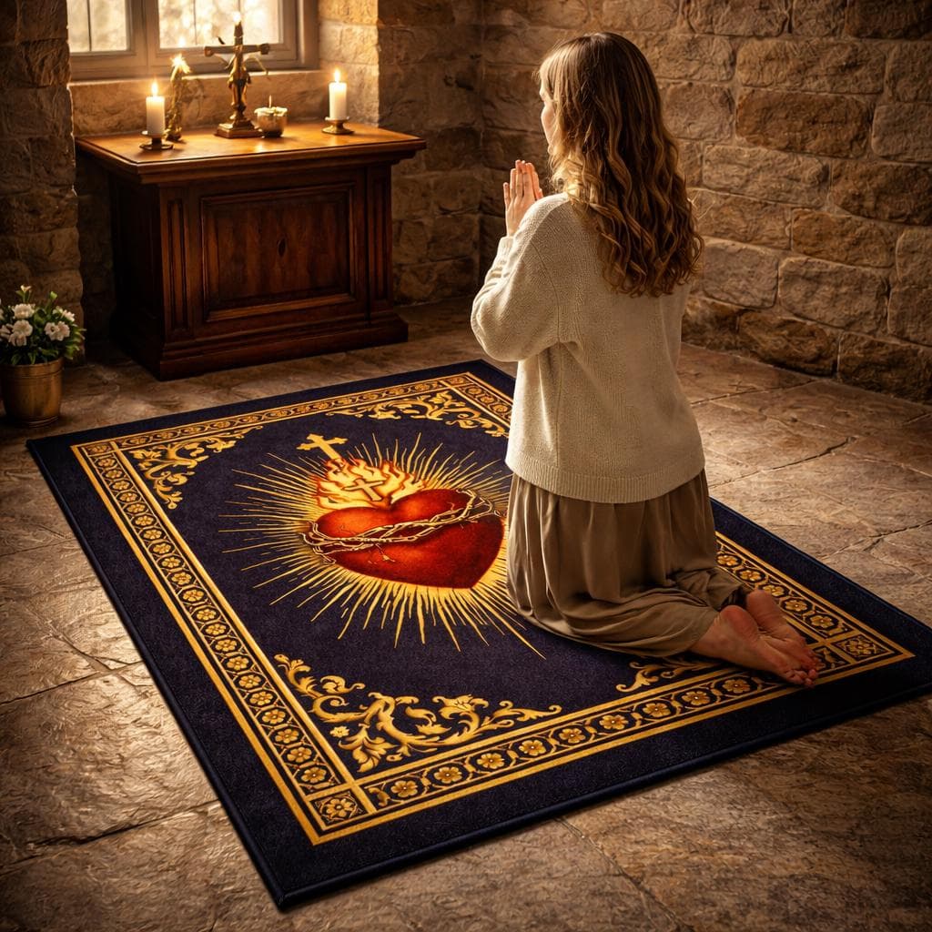 Sacred Heart Prayer Rug, Catholic Prayer Mat, Christian Prayer Rug, Jesus Sacred Heart Rug, Religious Prayer Carpet, Christian Decor Rug - image 3