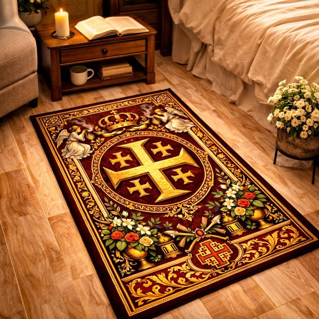 Jerusalem Cross Christian Prayer Rug, Catholic Kneeling Mat for Home Altar, Vintage Orthodox Devotional Pad, Spiritual Religious Gift - image 3