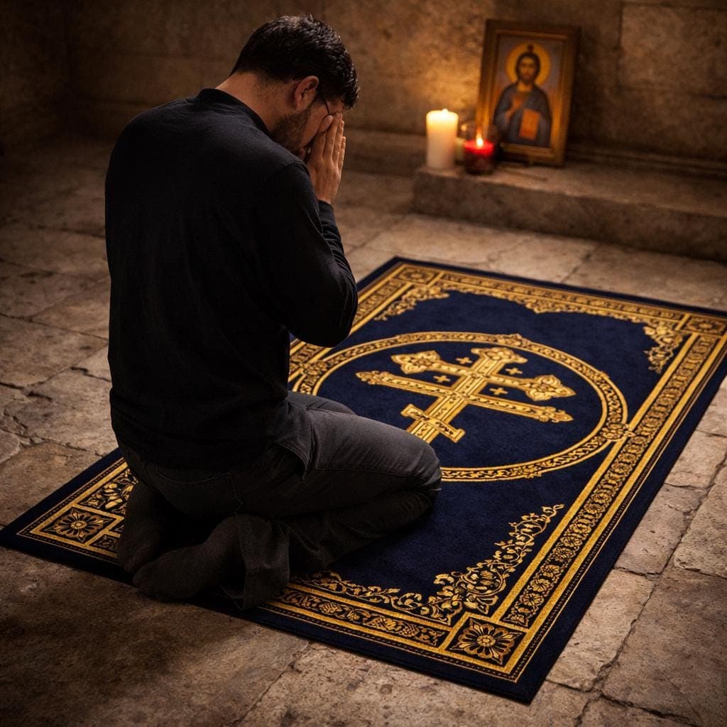 Orthodox Cross Christian Prayer Rug, Byzantine Christian Rug, Orthodox Prayer Mat, Church Rug, Religious Area Rug, Christian Home Decor - image 3