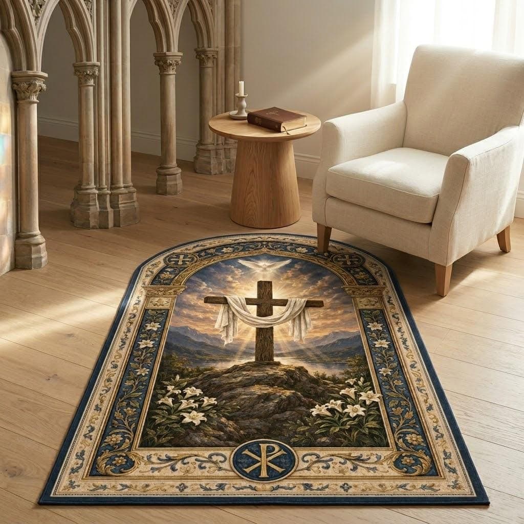 Christian Prayer Rug with Cross, Catholic Kneeling Mat for Prayer Room, Spiritual Gift & Sacred Space Decor, Religious Home Altar Mat - image 4