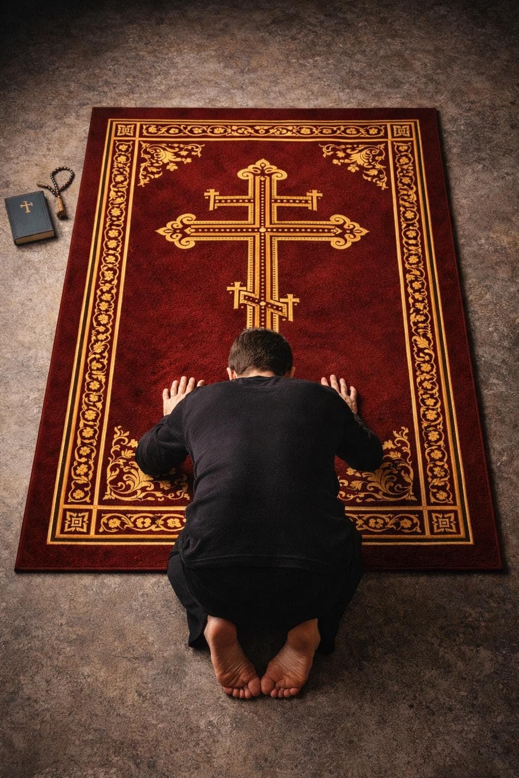 Orthodox Cross Prayer Rug,Christian Prayer Mat,Russian Orthodox Prayer Rug,Catholic Prayer Rug,Religious Prayer Mat,Red Gold Christian Rug - image 3