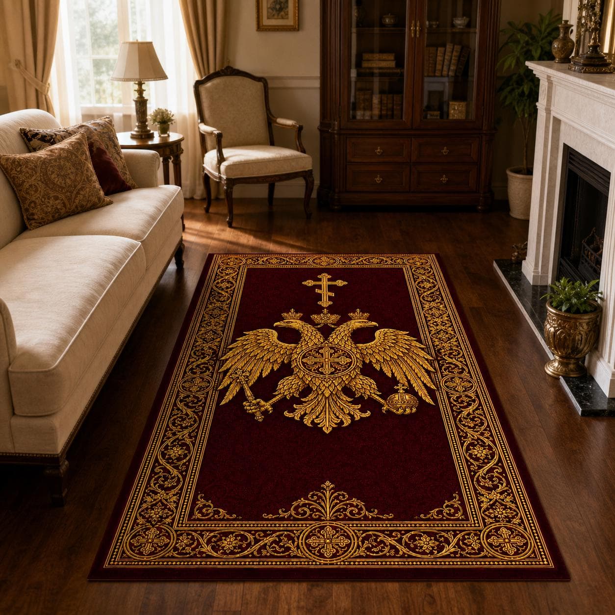 Orthodox Christian Prayer Rug, Double Headed Eagle Kneeling Mat, Byzantine Cross Altar Carpet, Prayer Room Decor, Religious Gift for Him - image 4