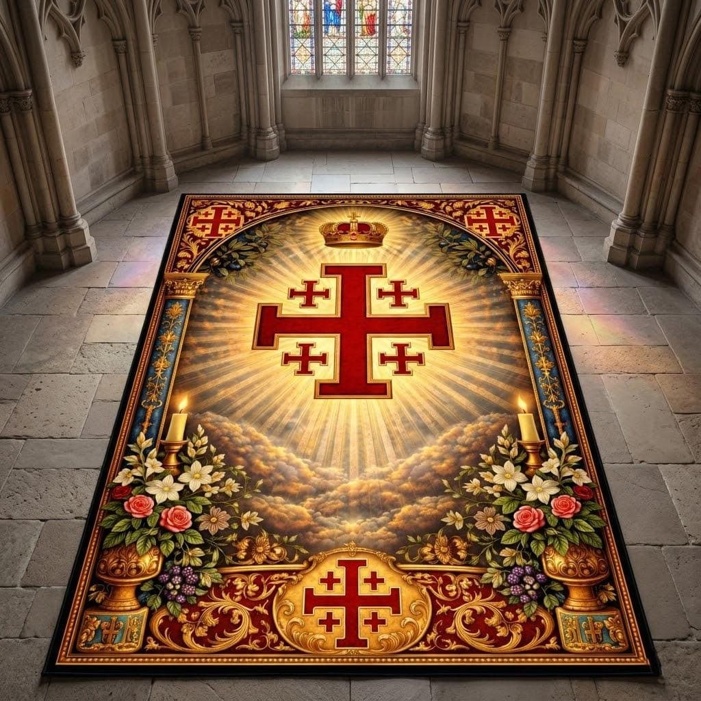 Christian Prayer Rug, Jerusalem Cross Kneeling Mat, Catholic Home Altar Decor, Orthodox Spiritual Floor Carpet, Religious Gift for Her Him - image 3