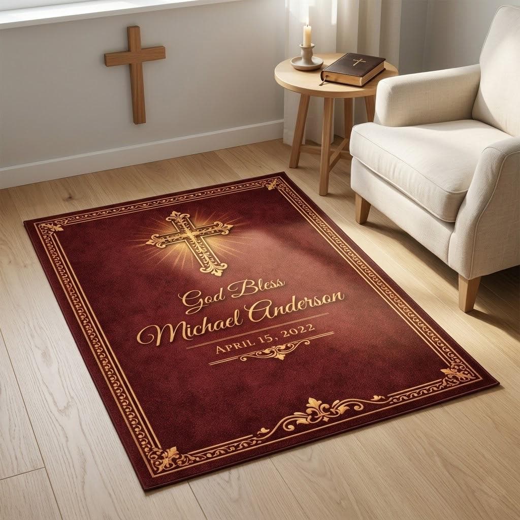 Personalized Christian Prayer Mat, Custom Cross Kneeling Rug, Baptism & First Communion Gift, Prayer Room Decor Keepsake - image 4