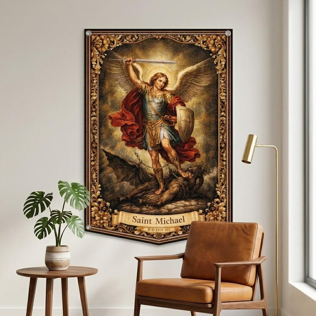 St Michael Archangel Tapestry Vintage Christian Wall Art Catholic Home Decor Spiritual Protection Wall Hanging Religious Gift - image 4