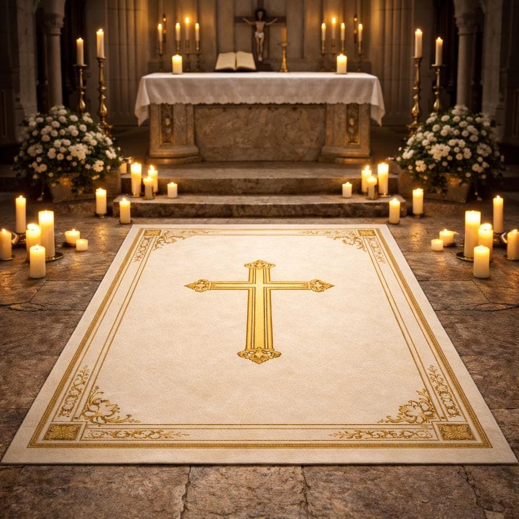 Christian Cross Rug, Latin Cross Prayer Rug, Christian Prayer Mat, Church Rug, Religious Area Rug, Christian Home Decor Rug - image 4