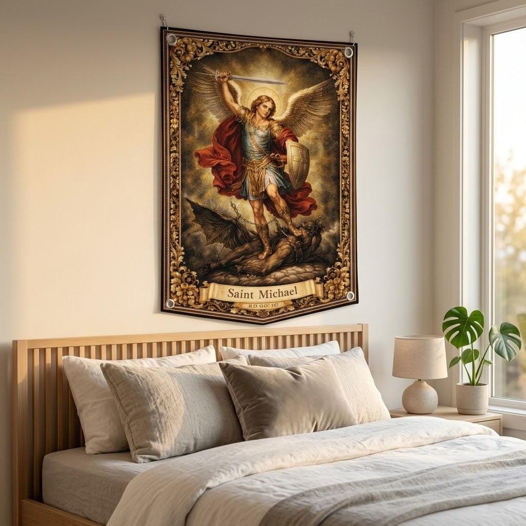 St Michael Archangel Tapestry Vintage Christian Wall Art Catholic Home Decor Spiritual Protection Wall Hanging Religious Gift - image 5