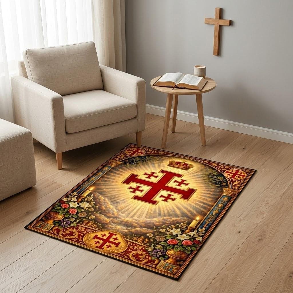 Christian Prayer Rug, Jerusalem Cross Kneeling Mat, Catholic Home Altar Decor, Orthodox Spiritual Floor Carpet, Religious Gift for Her Him - image 5