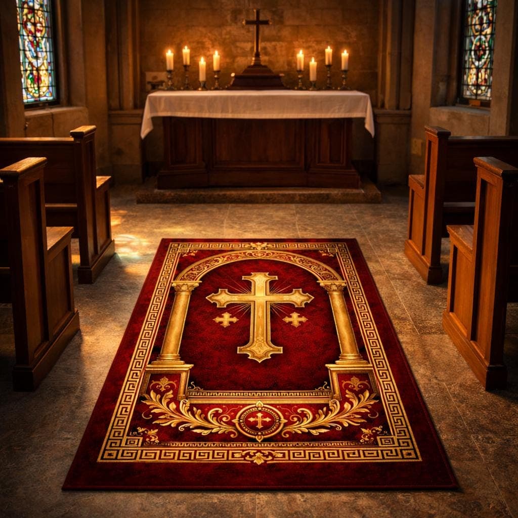 Christian Cross Prayer Rug, Catholic Prayer Rug, Church Decor Rug, Religious Prayer Mat, Christian Prayer Carpet, Christian Home Decor Rug - image 4