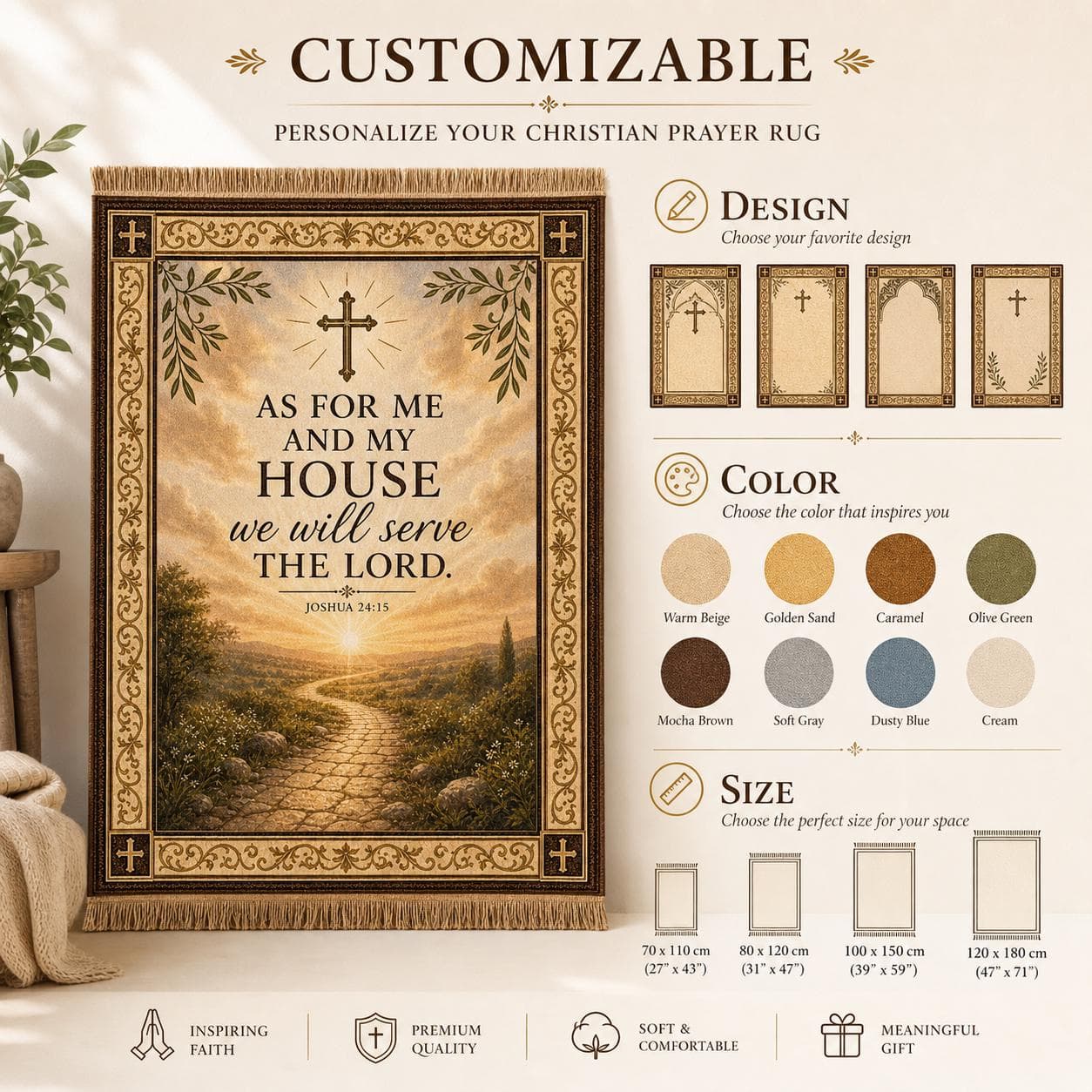 Christian Prayer Mat, Joshua 24 15 Bible Verse Rug, Kneeling Pad, Religious Home Decor, Housewarming Gift, Prayer Room Scripture, Floor Mat - image 3