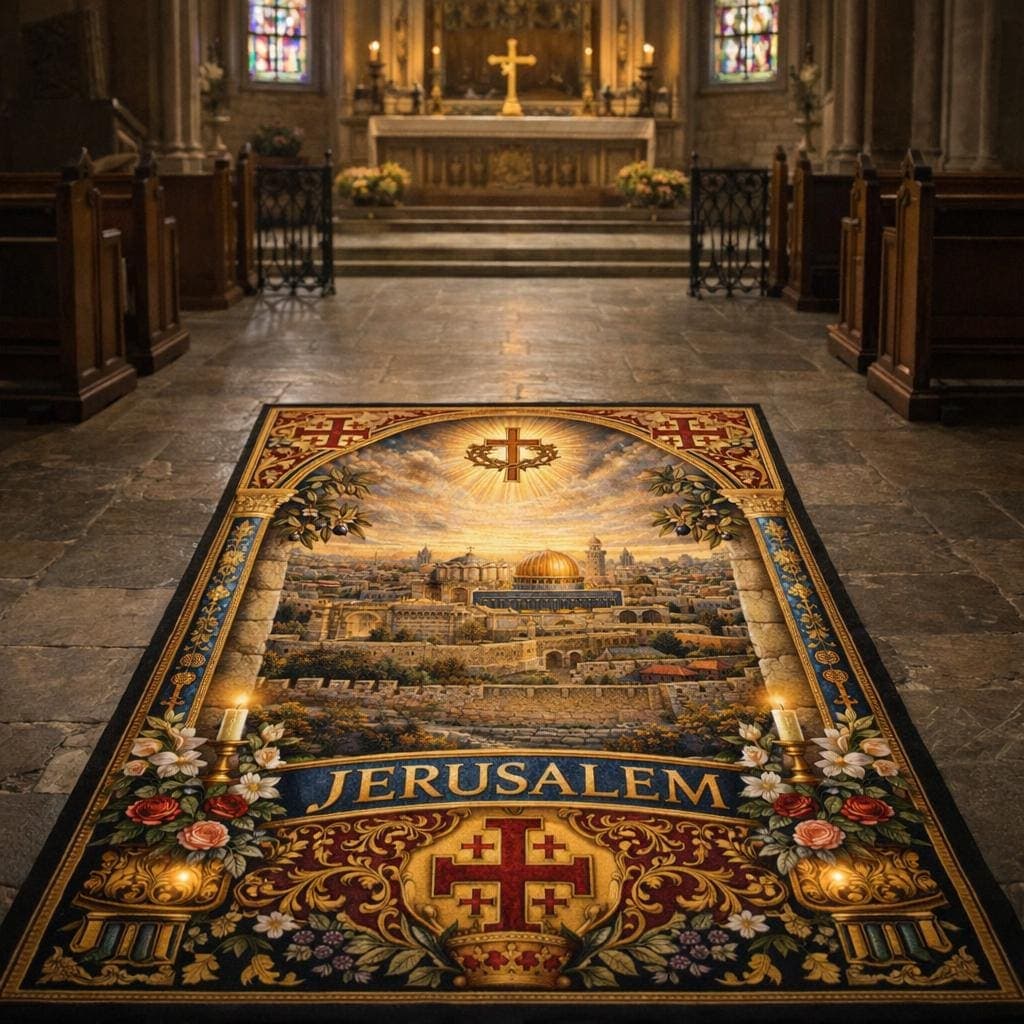 Christian Prayer Rug, Jerusalem Cross Kneeling Mat, Catholic Home Decor, Holy Land Spiritual Gift, Orthodox Prayer Pad, Religious Rug