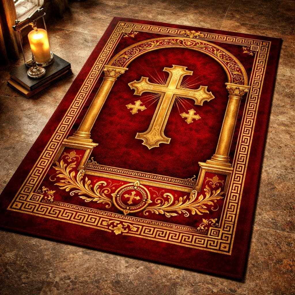 Christian Cross Prayer Rug, Catholic Prayer Rug, Church Decor Rug, Religious Prayer Mat, Christian Prayer Carpet, Christian Home Decor Rug