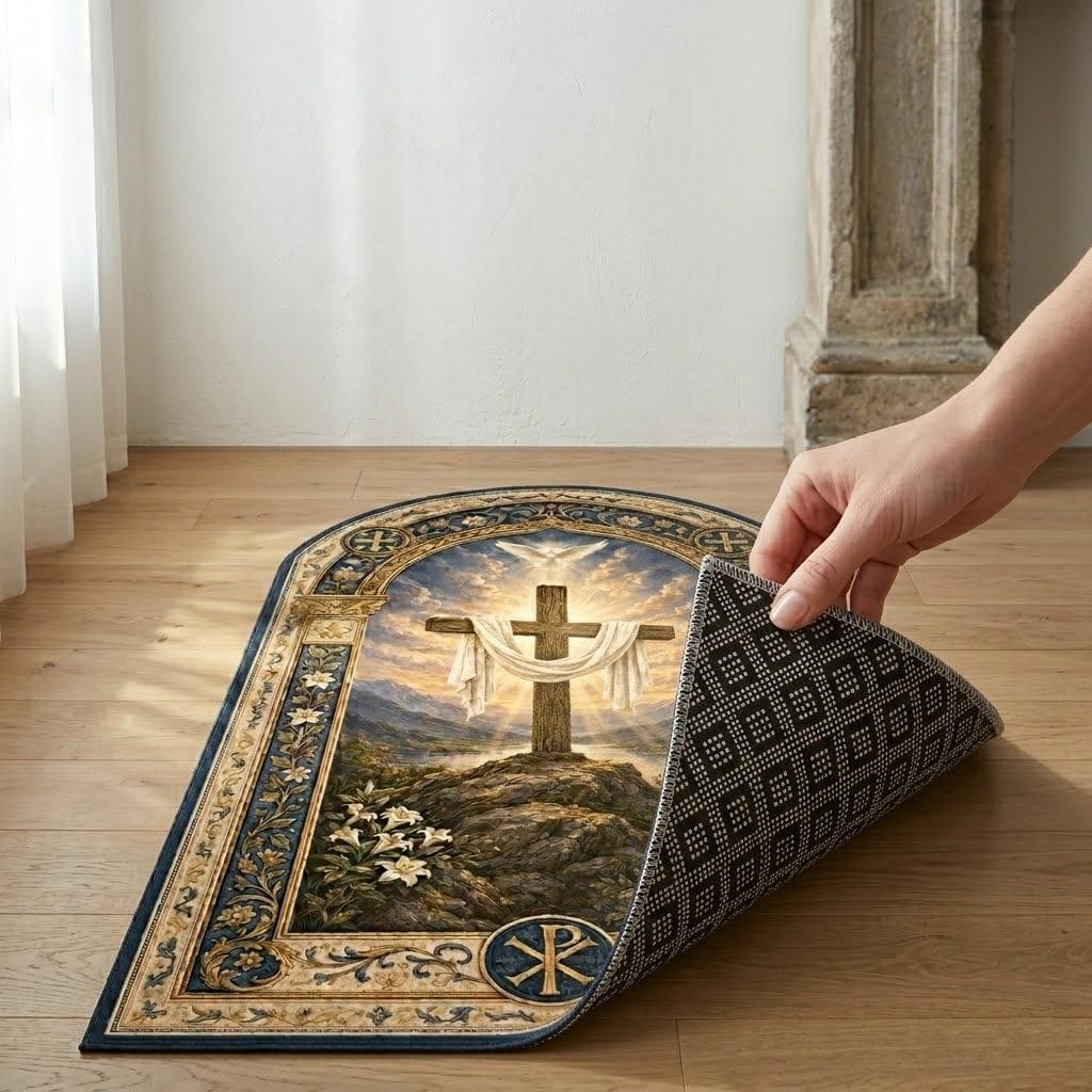 Christian Prayer Rug with Cross, Catholic Kneeling Mat for Prayer Room, Spiritual Gift & Sacred Space Decor, Religious Home Altar Mat - image 5