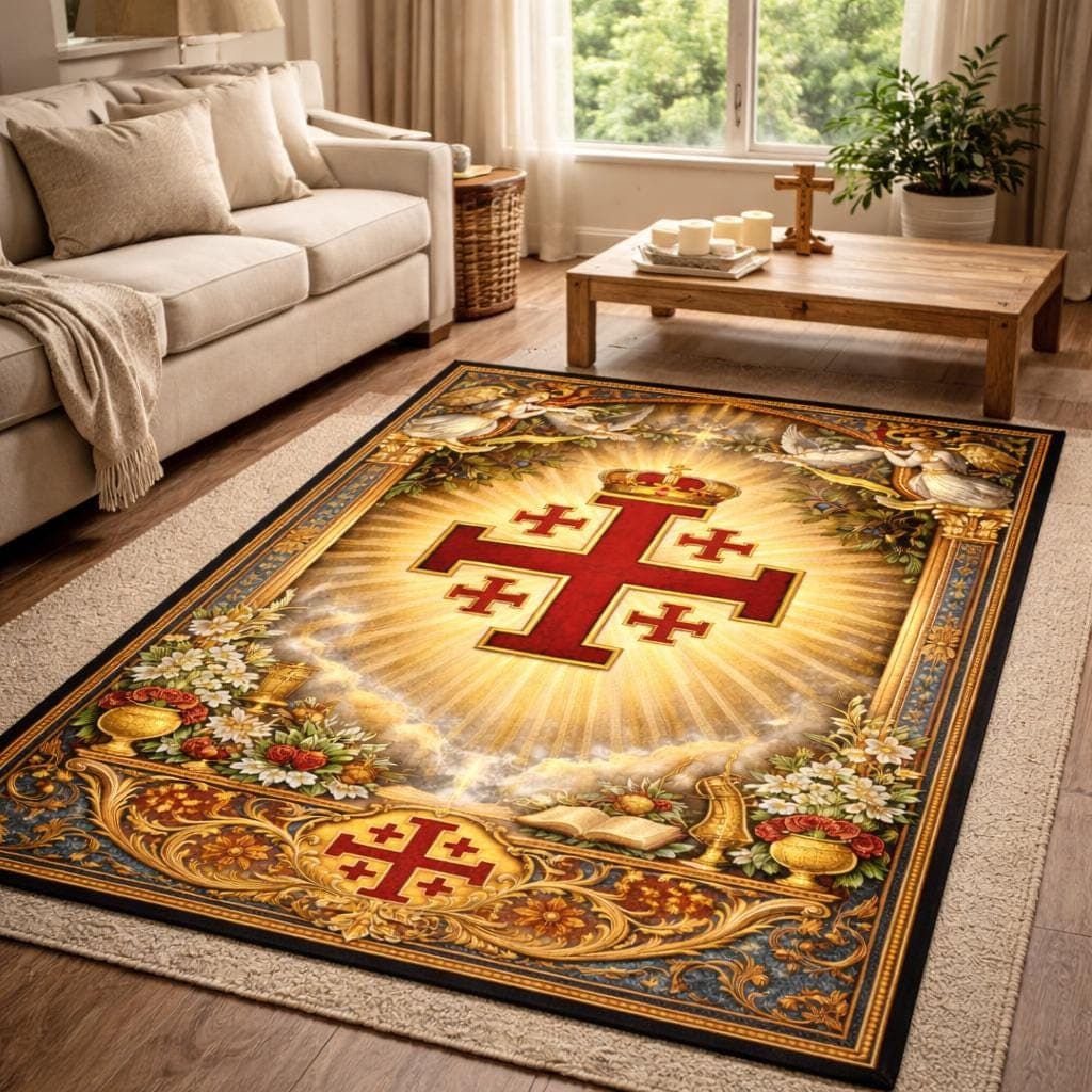 Jerusalem Cross Christian Prayer Mat, Catholic Kneeling Rug for Home Altar, Vintage Religious Gift, Orthodox Devotional Kneeler - image 3