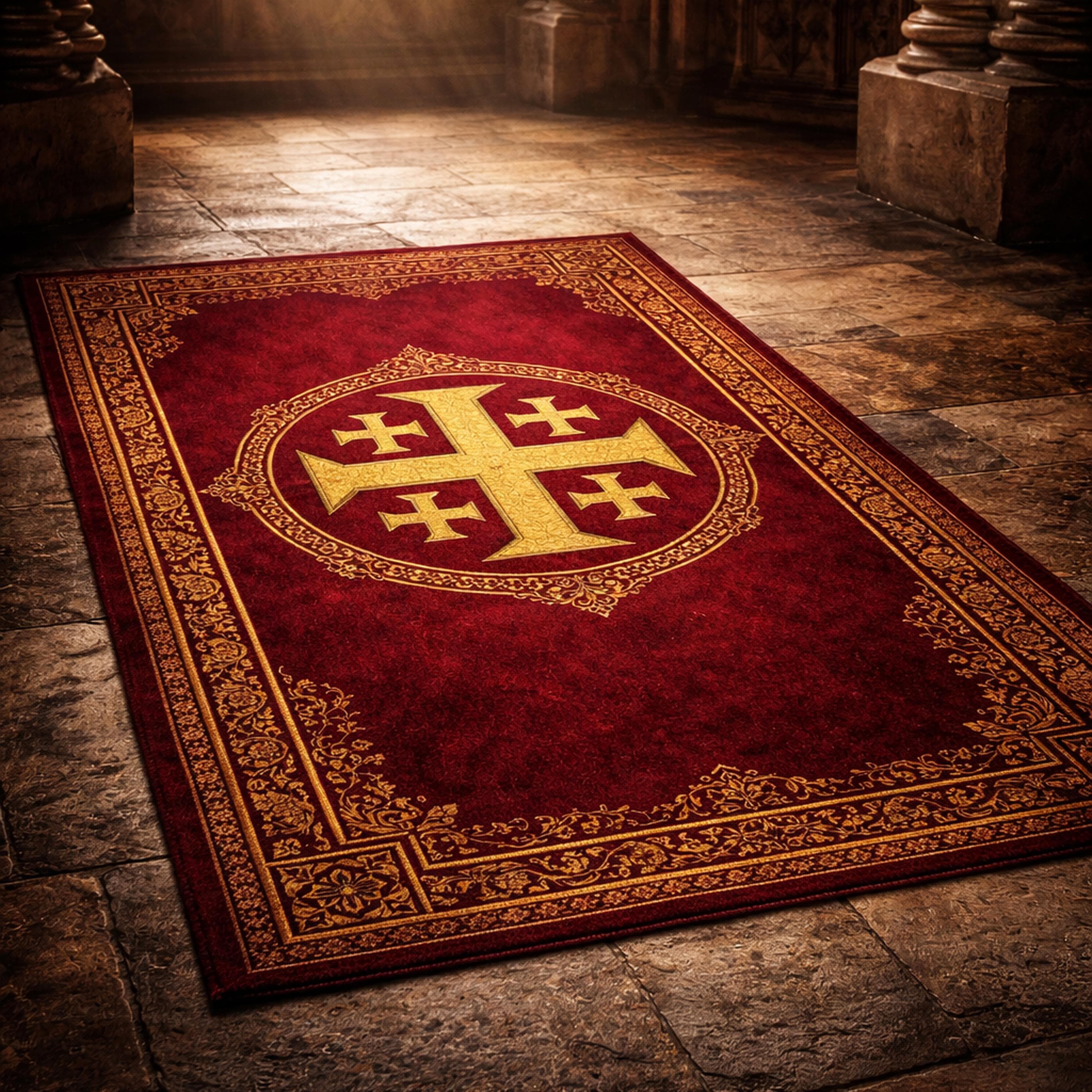 Jerusalem Cross Christian Prayer Rug, Catholic Prayer Mat, Church Rug, Christian Rug, Religious Rug, Christian Decor, Catholic Gift