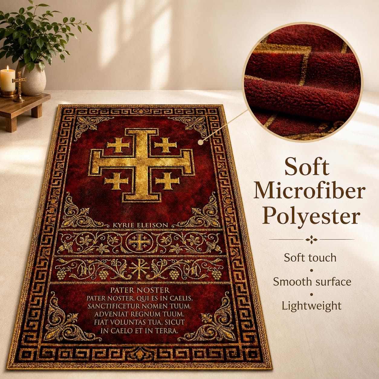 Christian Prayer Rug, Catholic Prayer Mat, Jerusalem Cross Kneeling Pad, Lords Prayer Pater Noster, Sacred Space Decor, Religious Gift - image 5
