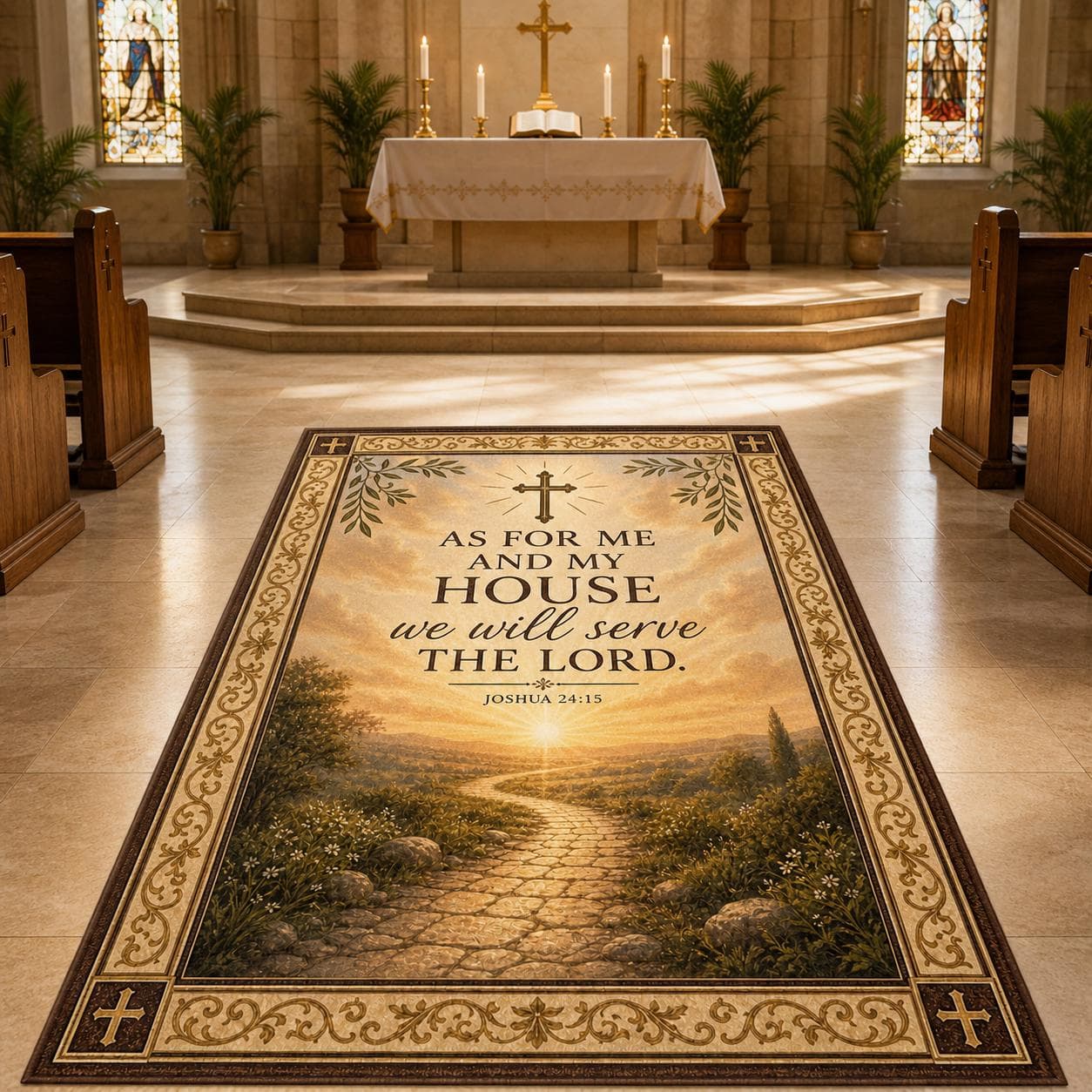 Christian Prayer Mat, Joshua 24 15 Bible Verse Rug, Kneeling Pad, Religious Home Decor, Housewarming Gift, Prayer Room Scripture, Floor Mat