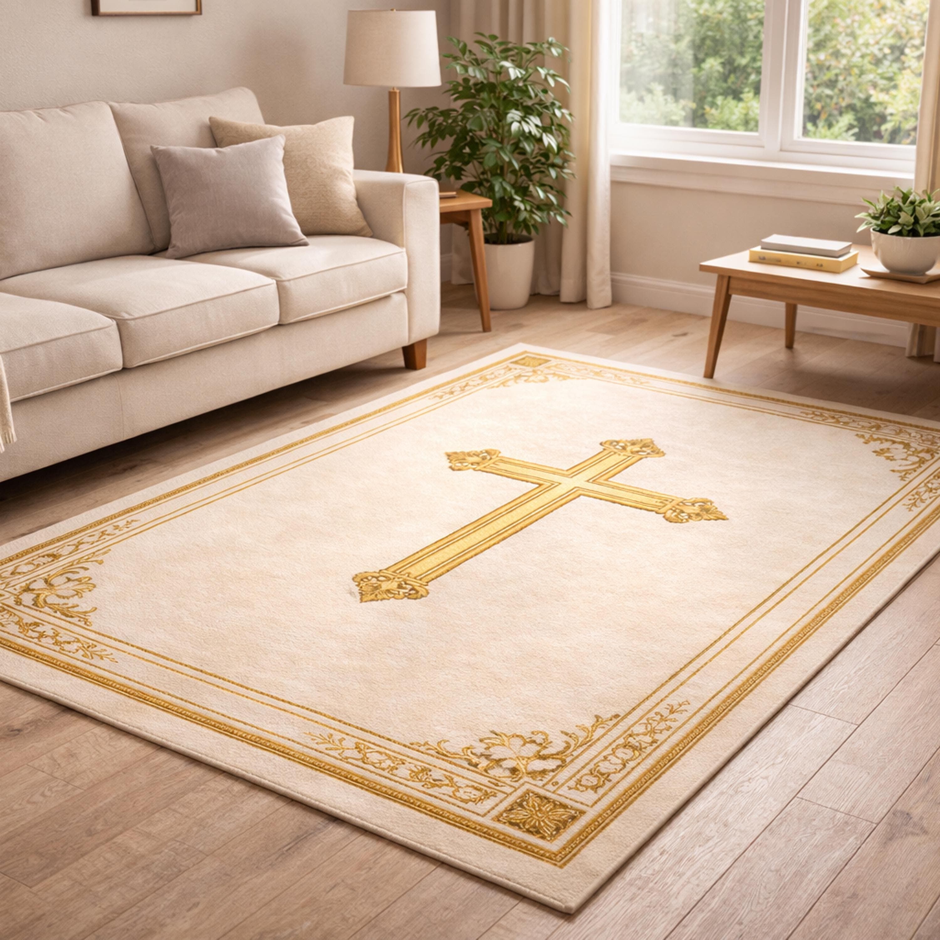 Christian Cross Rug, Latin Cross Prayer Rug, Christian Prayer Mat, Church Rug, Religious Area Rug, Christian Home Decor Rug - image 5