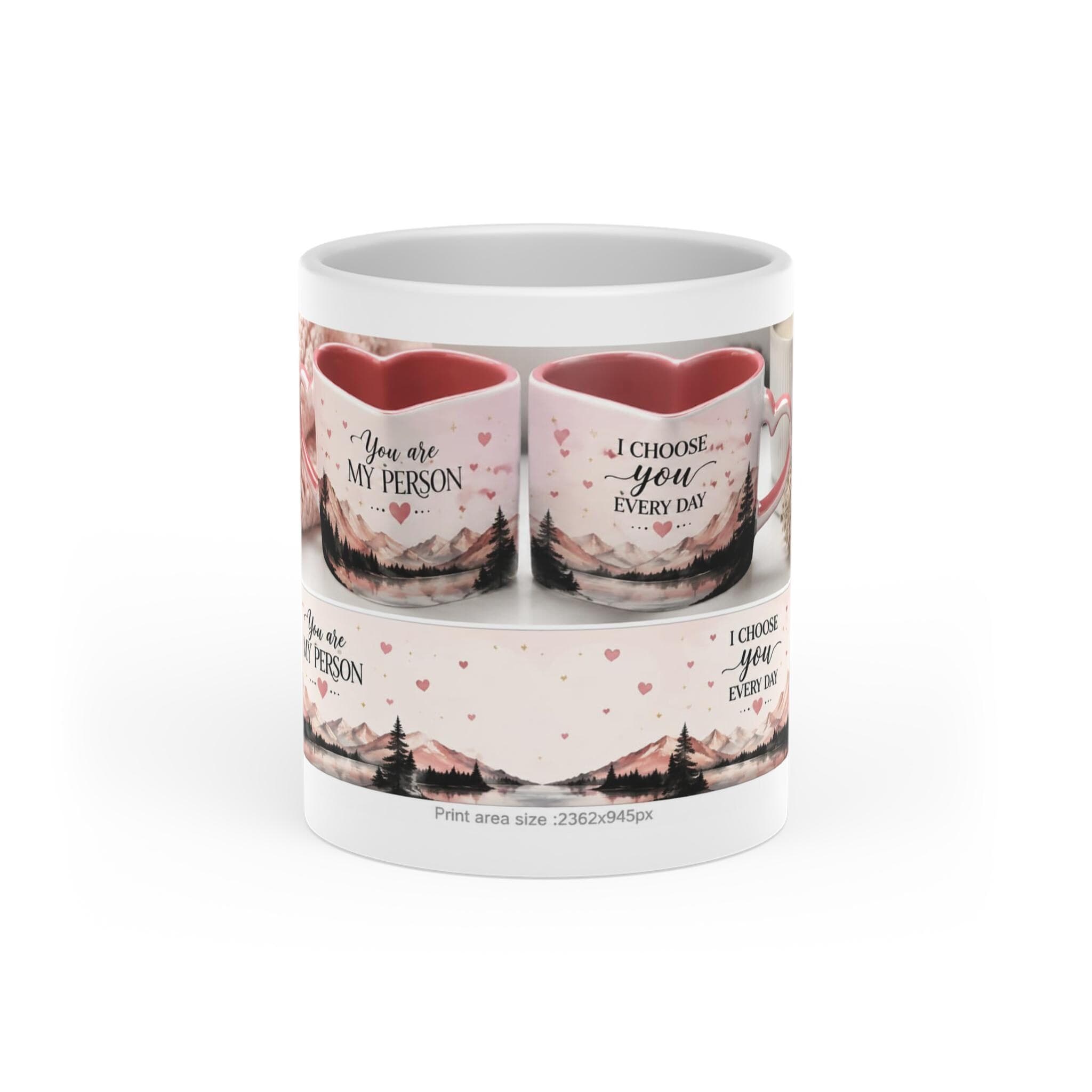 You Are My Person heart design Mug | Romantic script, pink mountains
