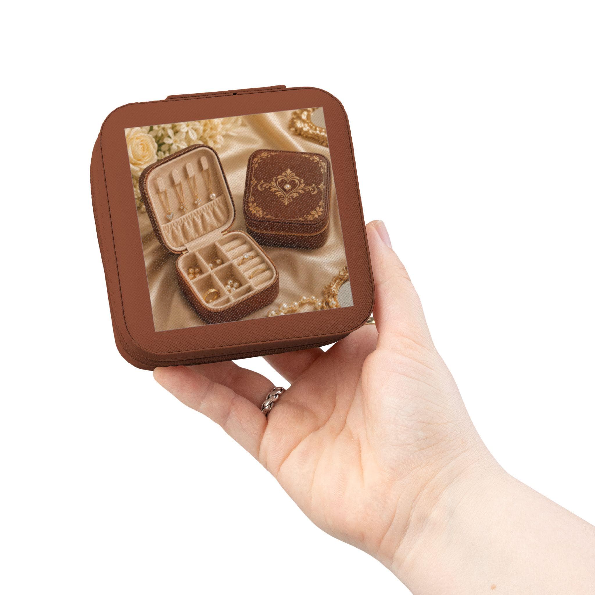 Classic Brown Jewelry Travel Case | Compact Organizer for Rings Earrings Necklaces