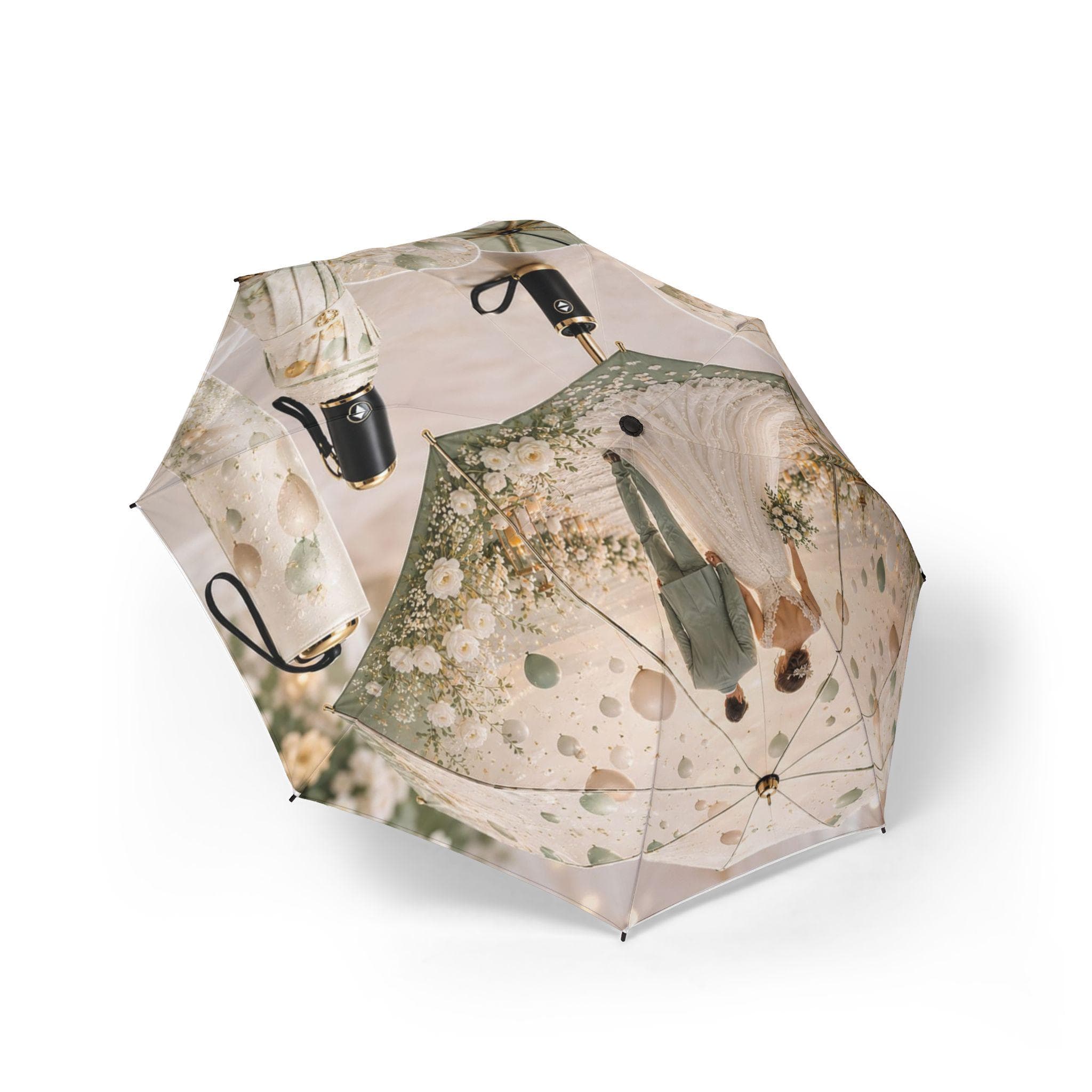 Vintage Botanical Rain Scene Umbrella | Foldable Semi-Automatic
