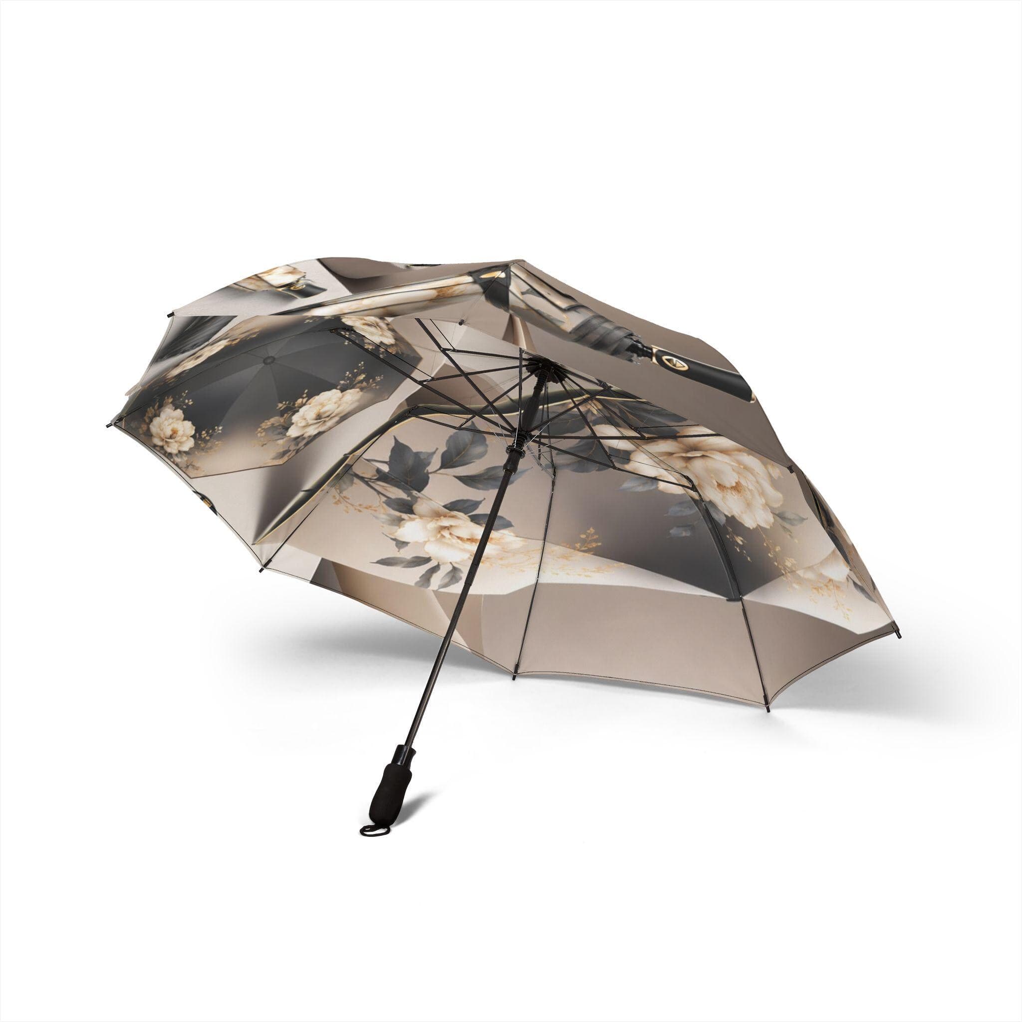 Vintage Rose Floral Semi-Automatic Foldable Umbrella | Neutral Beige Blooms - image 3