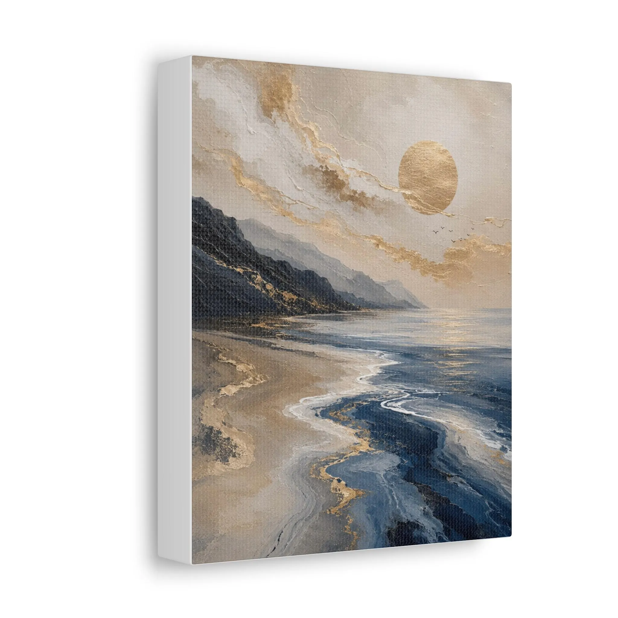 Gold Sun Coastal Wave Stretched Canvas | Abstract Beach Landscape - image 3