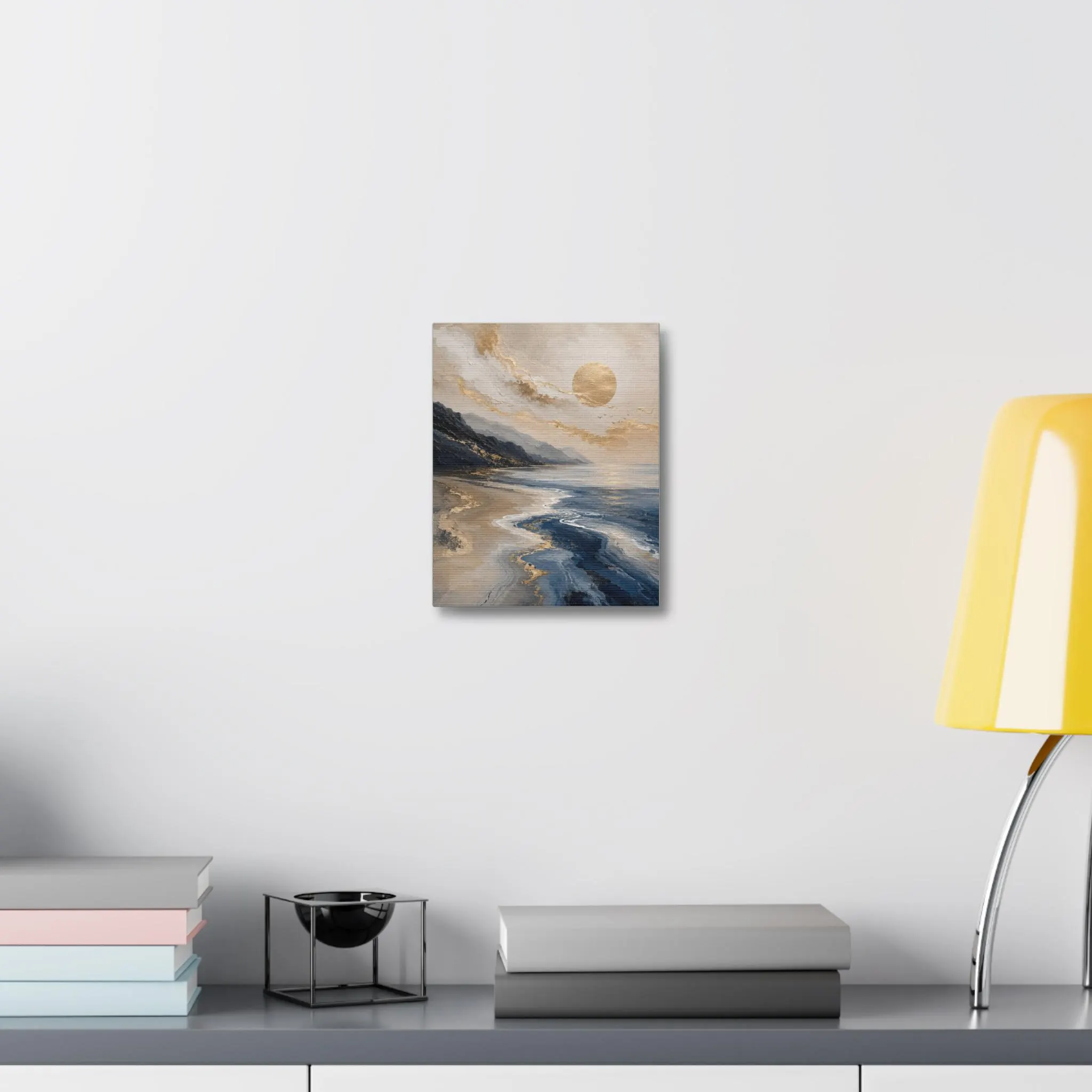 Gold Sun Coastal Wave Stretched Canvas | Abstract Beach Landscape - image 5