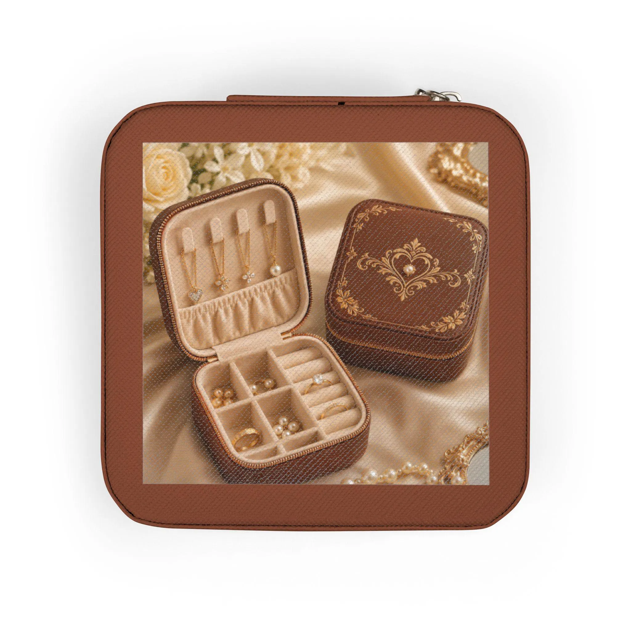 Classic Brown Jewelry Travel Case | Compact Organizer for Rings Earrings Necklaces - image 4