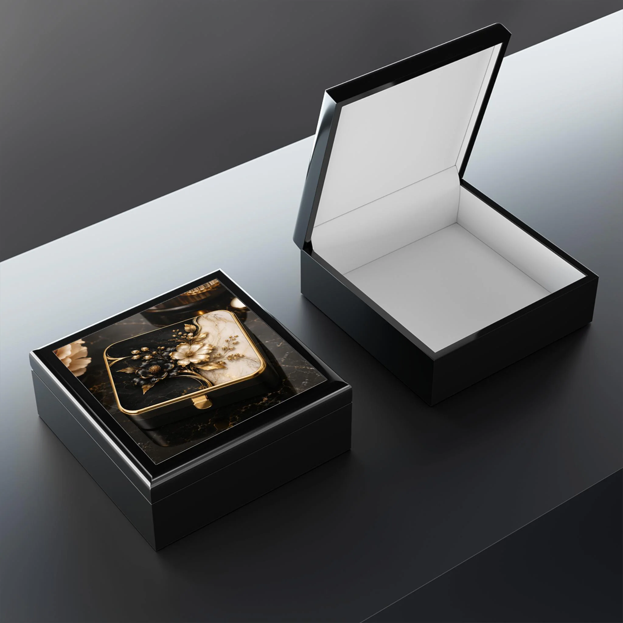 Black and Gold Floral Jewelry Box | Decorative Trinket Box - image 4