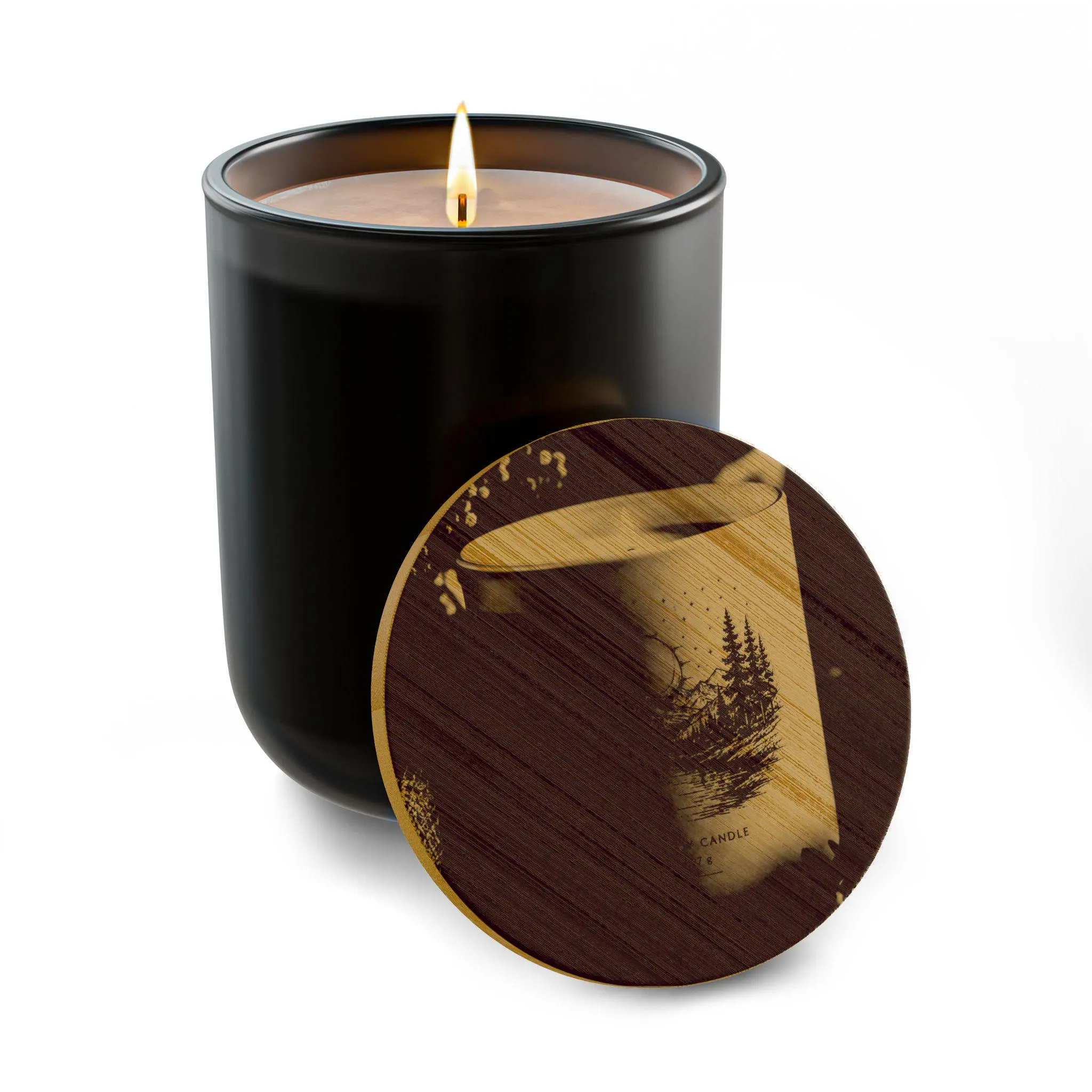 Engraved Mountain Camp Scene Candle | 14oz Soy Candle