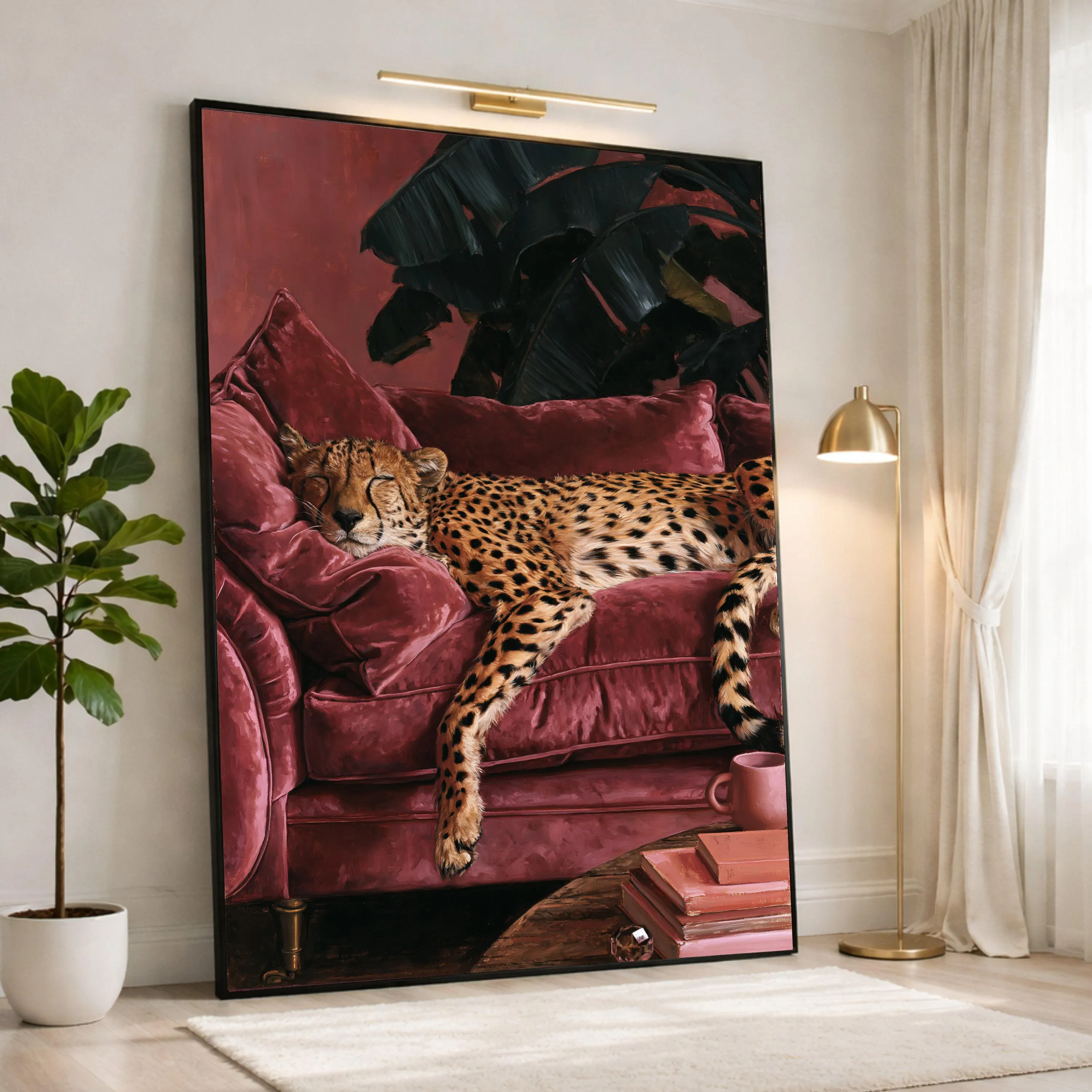 Leopard Canvas Print, Cozy Cheetah Wall Art for Modern Living Room Decor, Animal Lover Artwork, Chic Home Interior Design