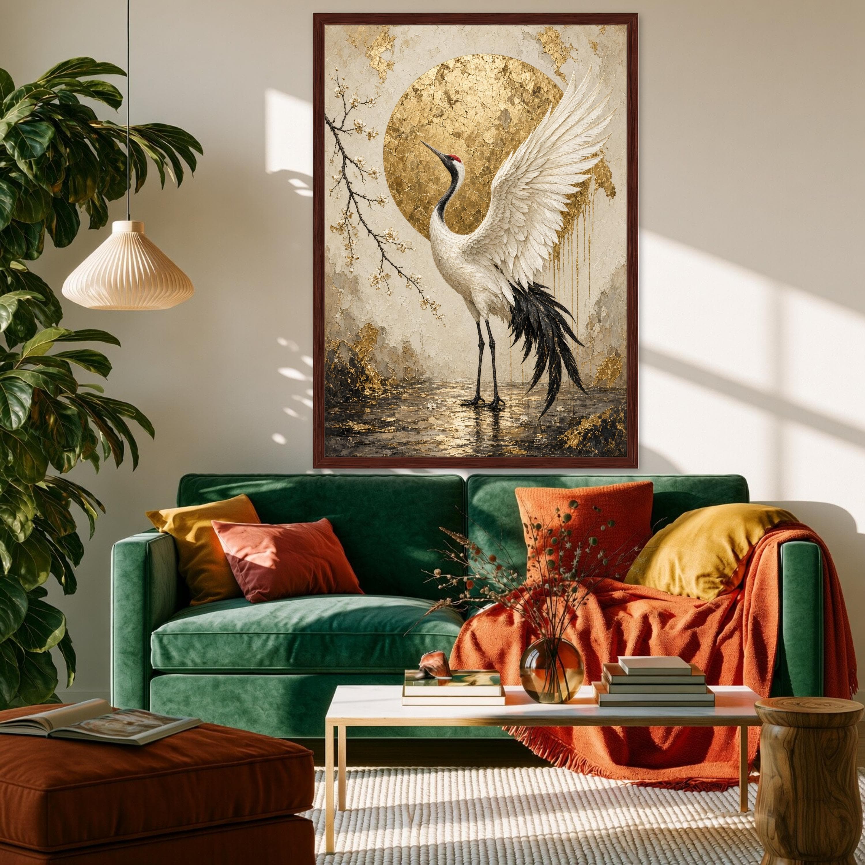 Elegant Crane Wall Art Print, Gold and White Canvas Print for Nature-Inspired Home Decor in Living Room or Bedroom, crane art - image 5