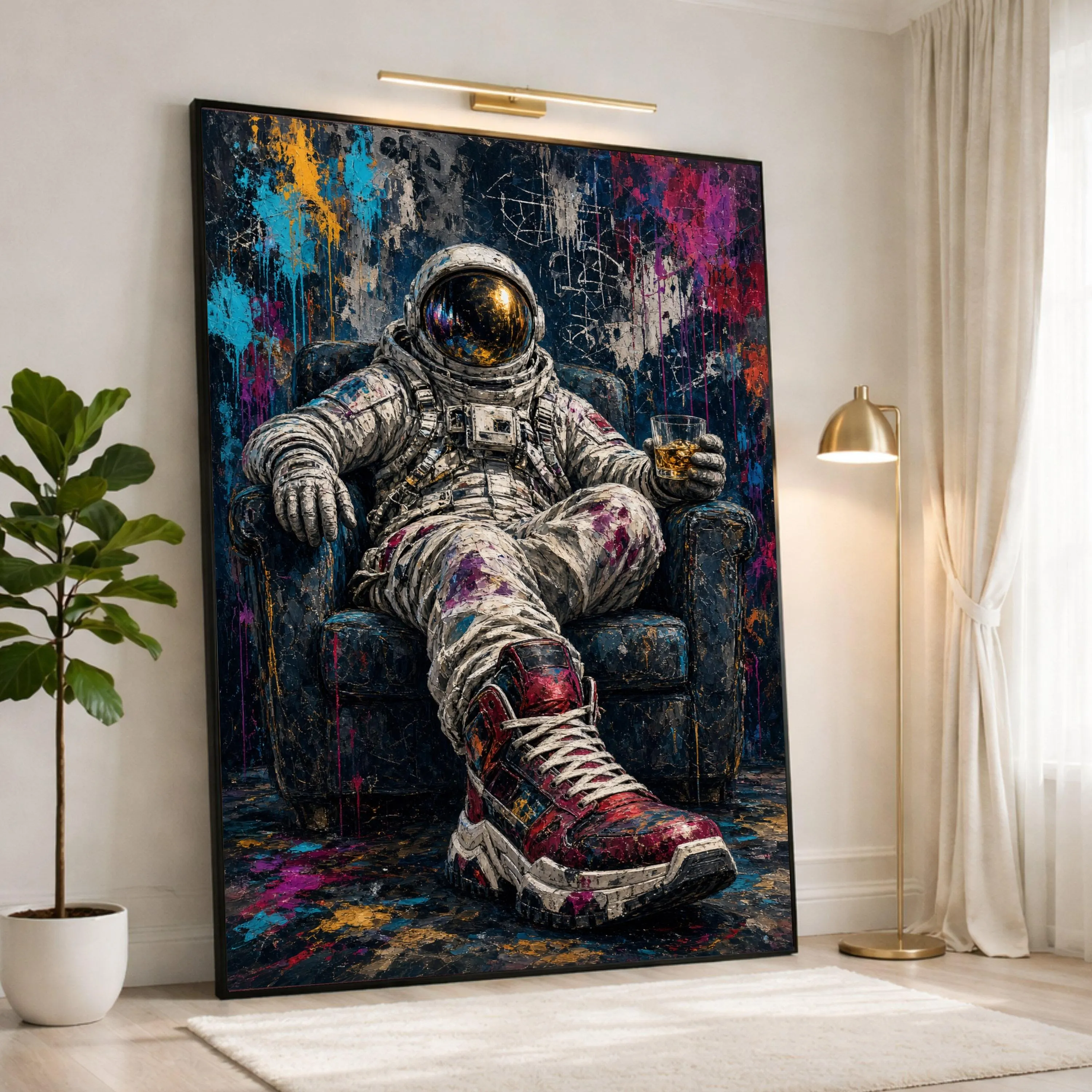 Astronaut Sitting in Colorful Chair Canvas Print, Unique Wall Art for Living Room, Modern Home Decor, Vibrant Astronaut Art