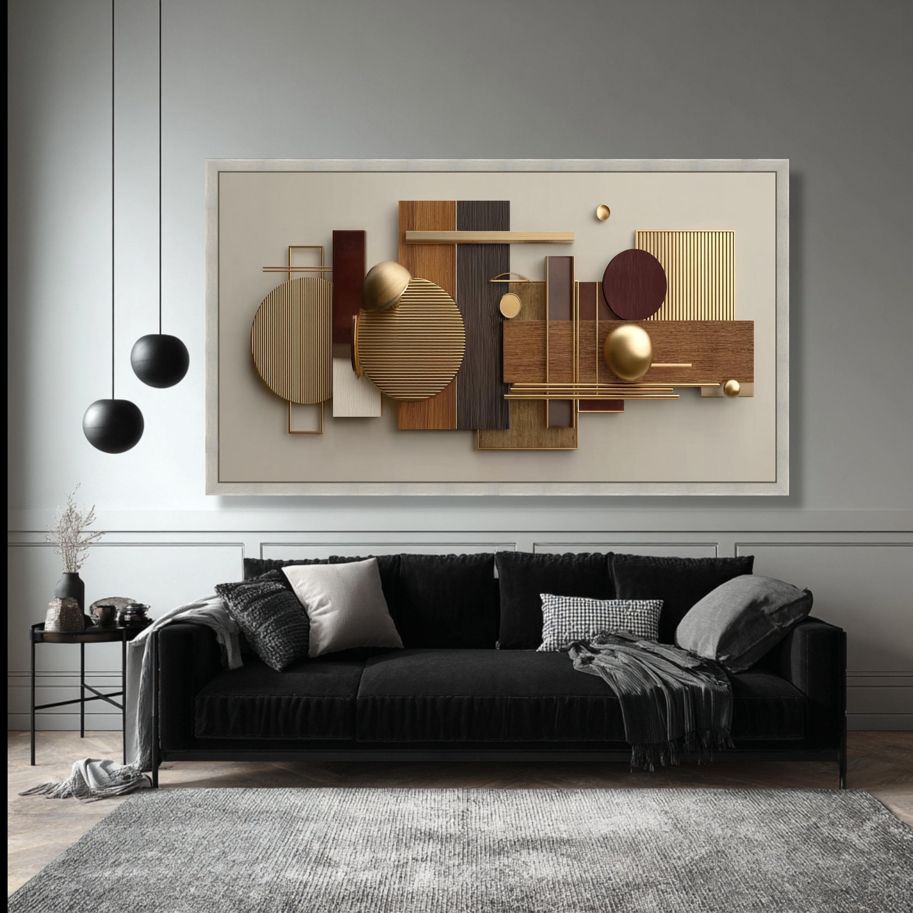 Modern Geometric Abstract Canvas, Gold and Wood Tones Wall Art, Contemporary Home Decor, Luxury Design Canvas, Ready to Hang Artwork - image 5