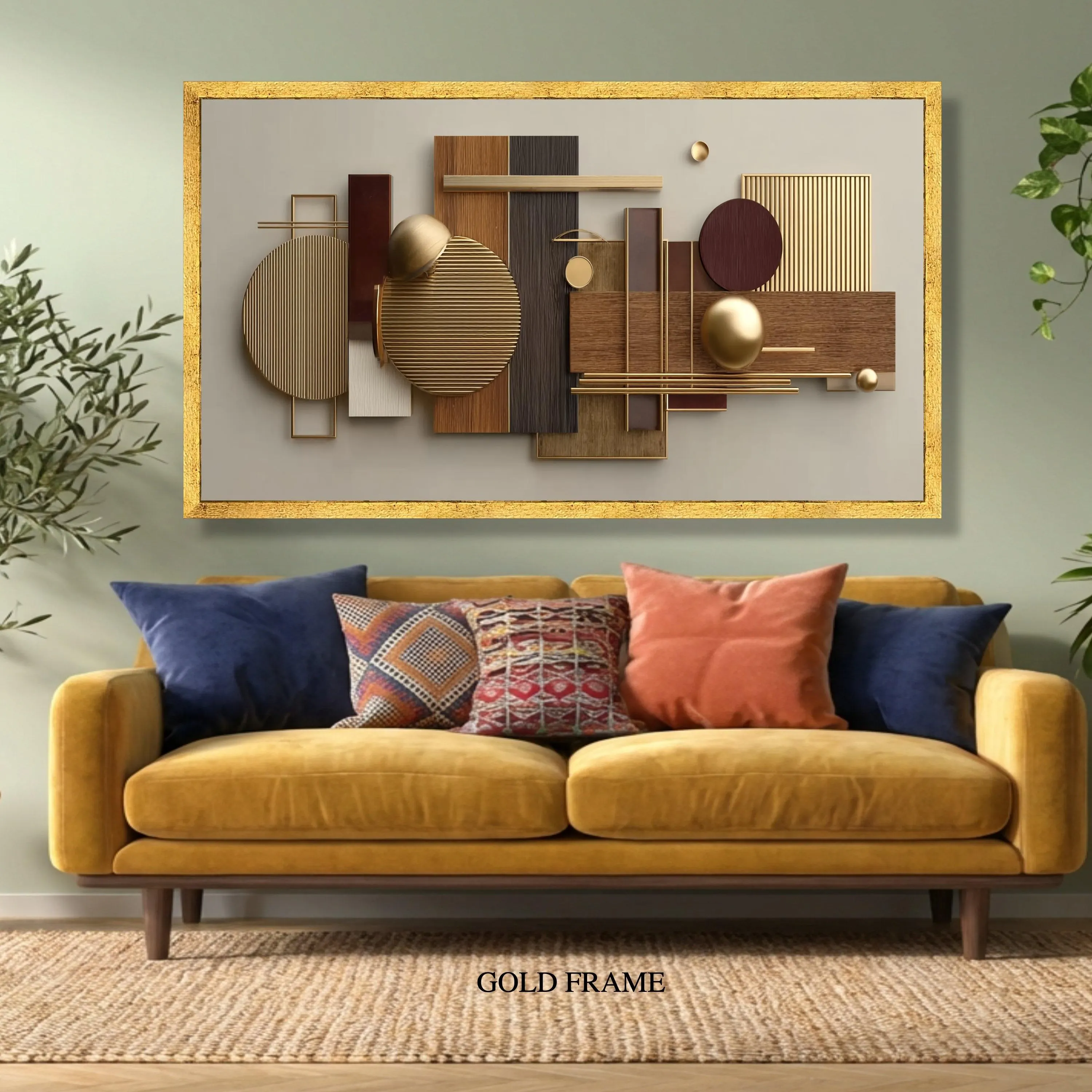 Modern Geometric Abstract Canvas, Gold and Wood Tones Wall Art, Contemporary Home Decor, Luxury Design Canvas, Ready to Hang Artwork - image 4