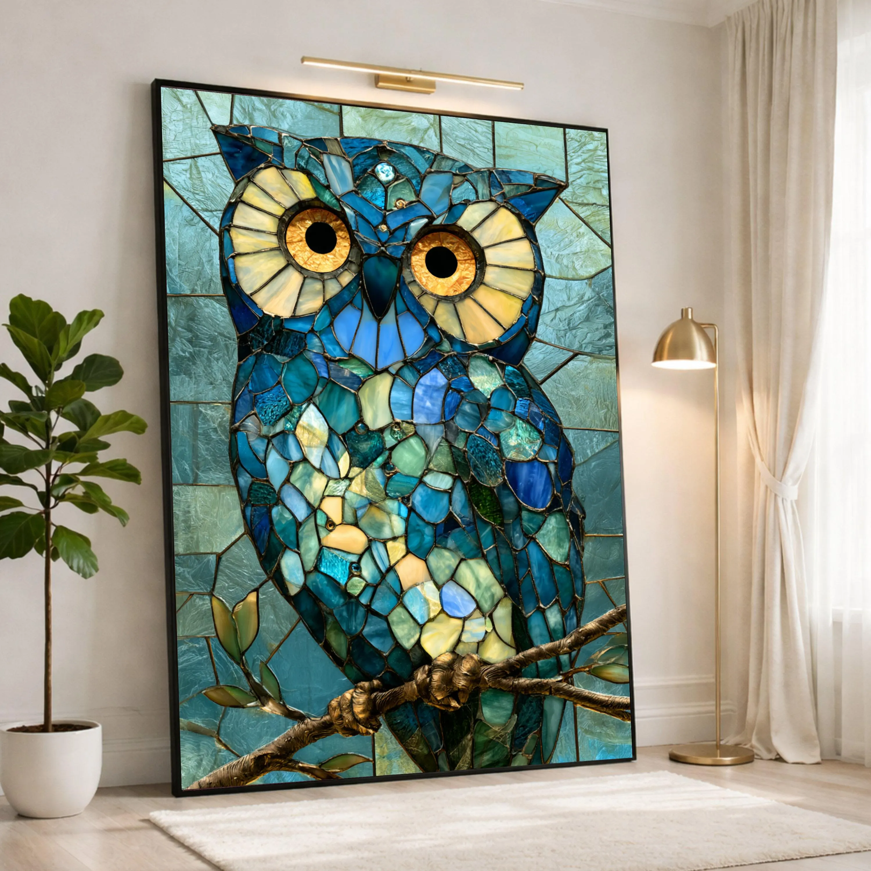 Colorful Owl Wall Art Print, Mosaic Style Canvas Print for Nature Lovers, Unique Home Decor for Living Room or Kids Room