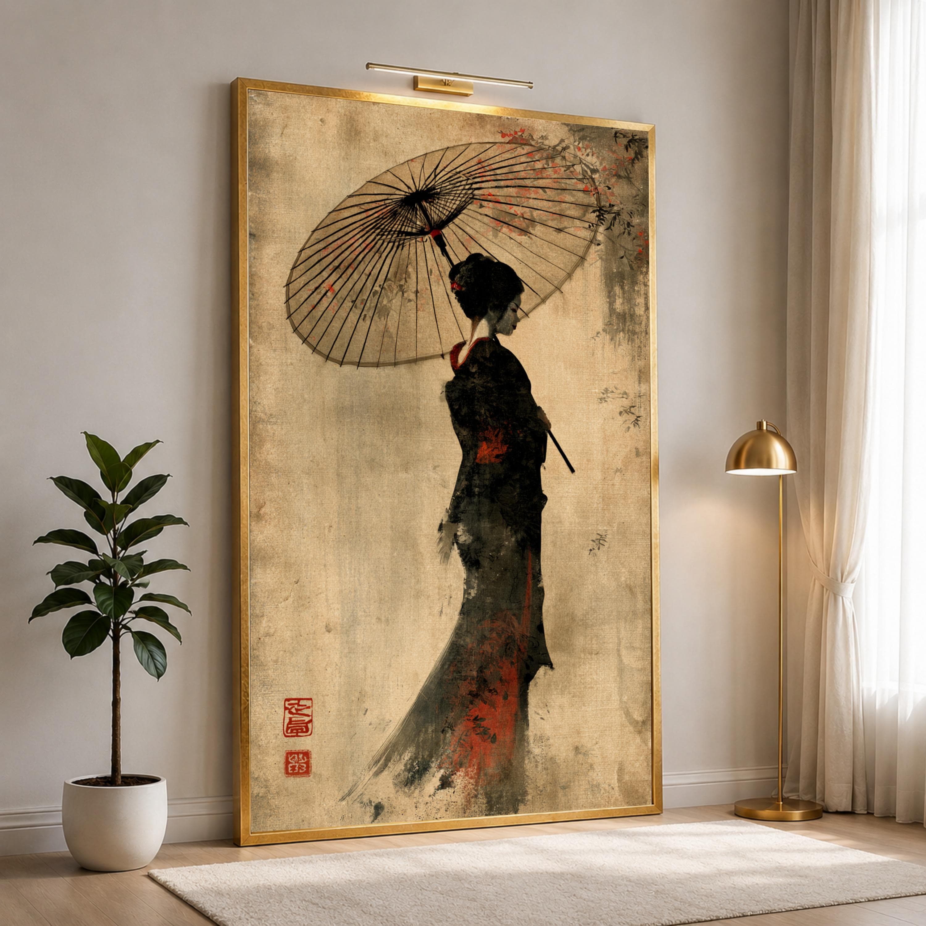 Elegant Geisha Wall Art Print, Vintage Japanese Canvas Wall Art, Beautiful Home Decor for Living Room, Bedroom, and Office Spaces