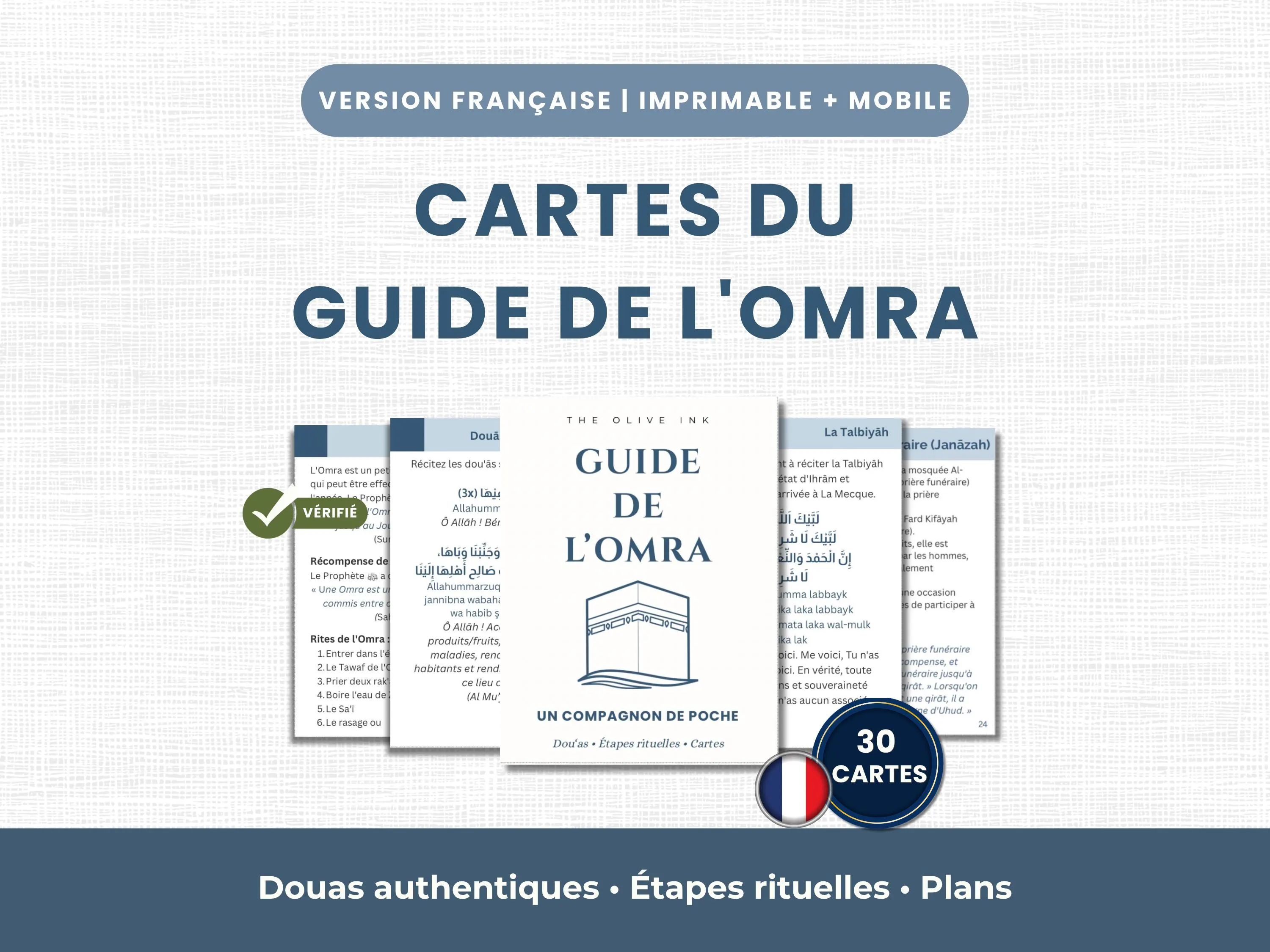 Guide Omra | Cartes de Douas | Guide Premier Pèlerinage | Cadeau Omra Mubarak | Livret de Douas | Flashcards Islam | PDF Imprimable