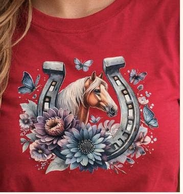 Plus Size Western Horse Graphic Tee, Floral Horseshoe Cowgirl Shirt - image 5