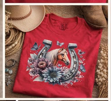 Plus Size Western Horse Graphic Tee, Floral Horseshoe Cowgirl Shirt - image 4