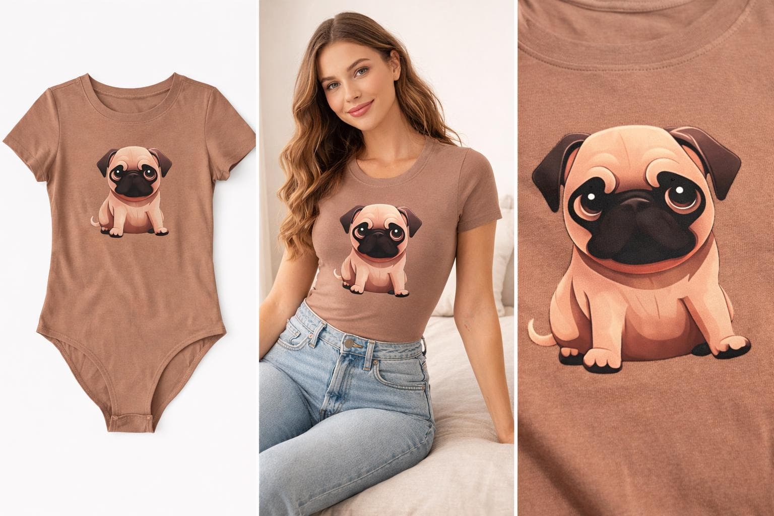 Pug Life Graphic Bodysuit, Stretchy Comfortable Puppy Outfit - image 3