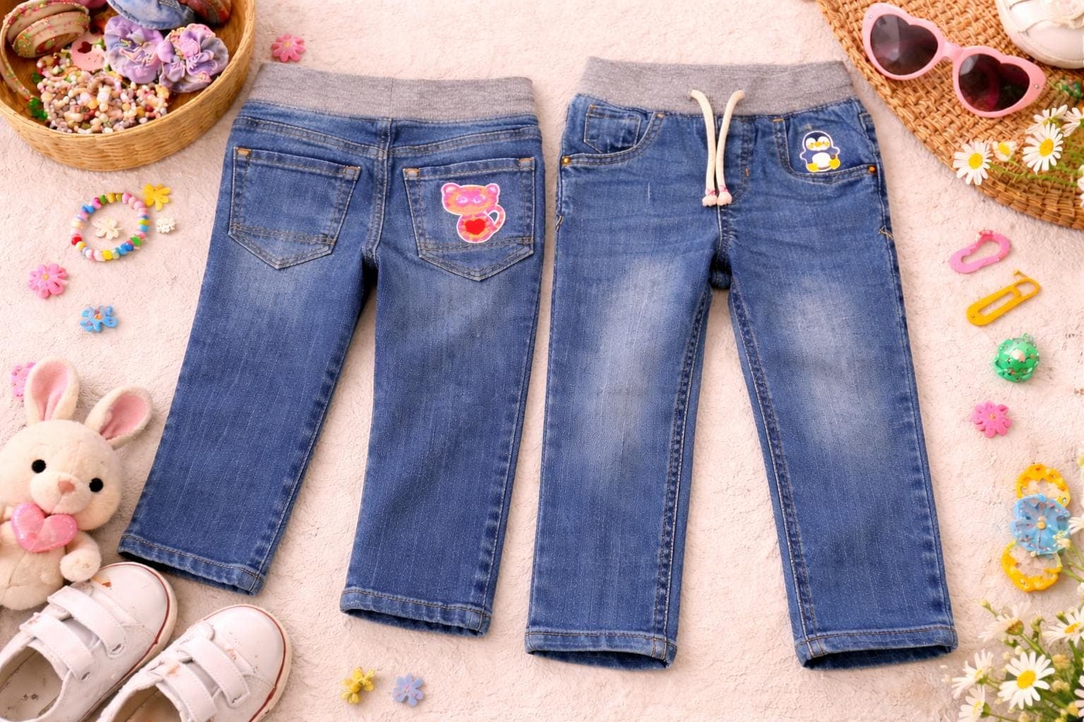 Toddler Jeans Size 4T with Cat and Penguin Patches - image 4